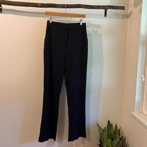 Jason Wu Navy Blue Vertical Pinstripe High Rise Flared Trouser Pants Size 4 - Picture 14 of 15